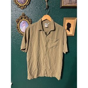 Bearded Goat Linen Viscose Green Button Up Shirt Sz XL